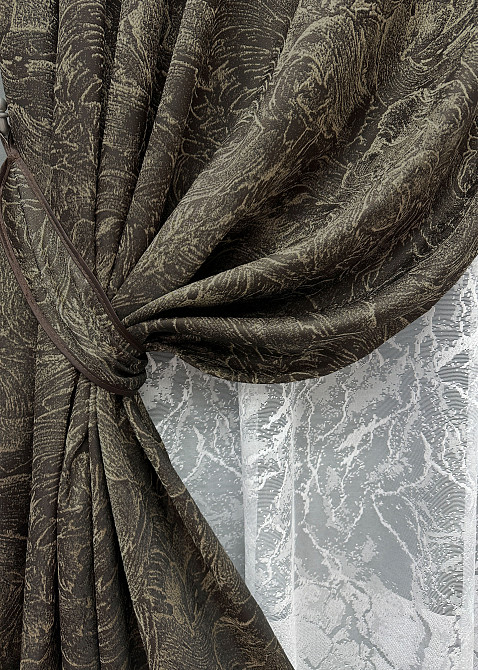 Комплект штор VR-Textil Жаккард Fantasy 200х270 2шт и Тюль 500х270 1632ш-1783т Венге с белым 71-051/6 Киев - изображение 4