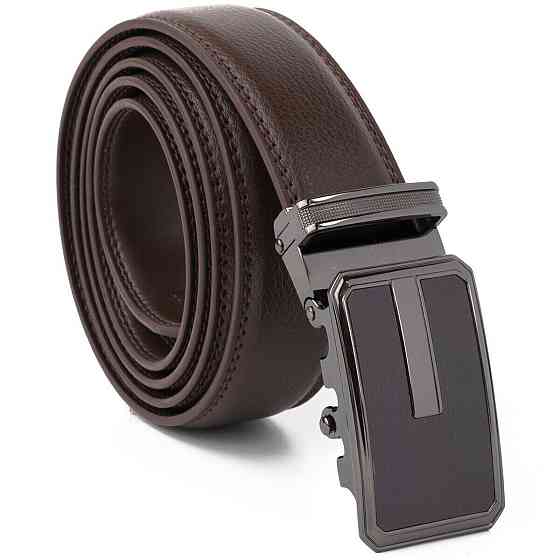 Ремінь чоловічий тонкий з пряжкою автомат і коричневою заливкою Vintage 20308 Коричневий Київ