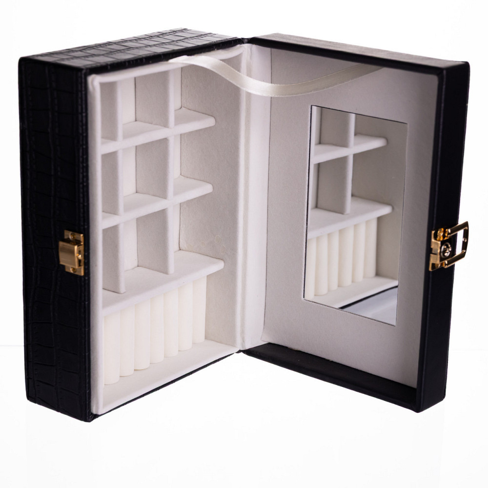 Скринька для прикрас з еко шкіри 10 відділень з дзеркалом 20×14×8 см Чорний HP-5-19B Київ - фото 4