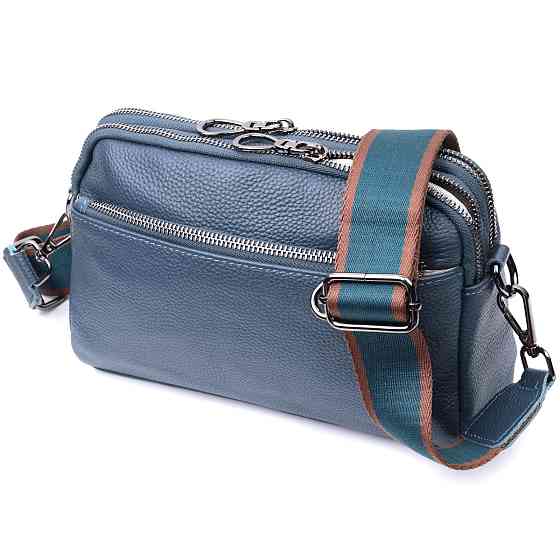 Стильная сумка для женщин с карманами из натуральной кожи Синяя (Vintage) Киев