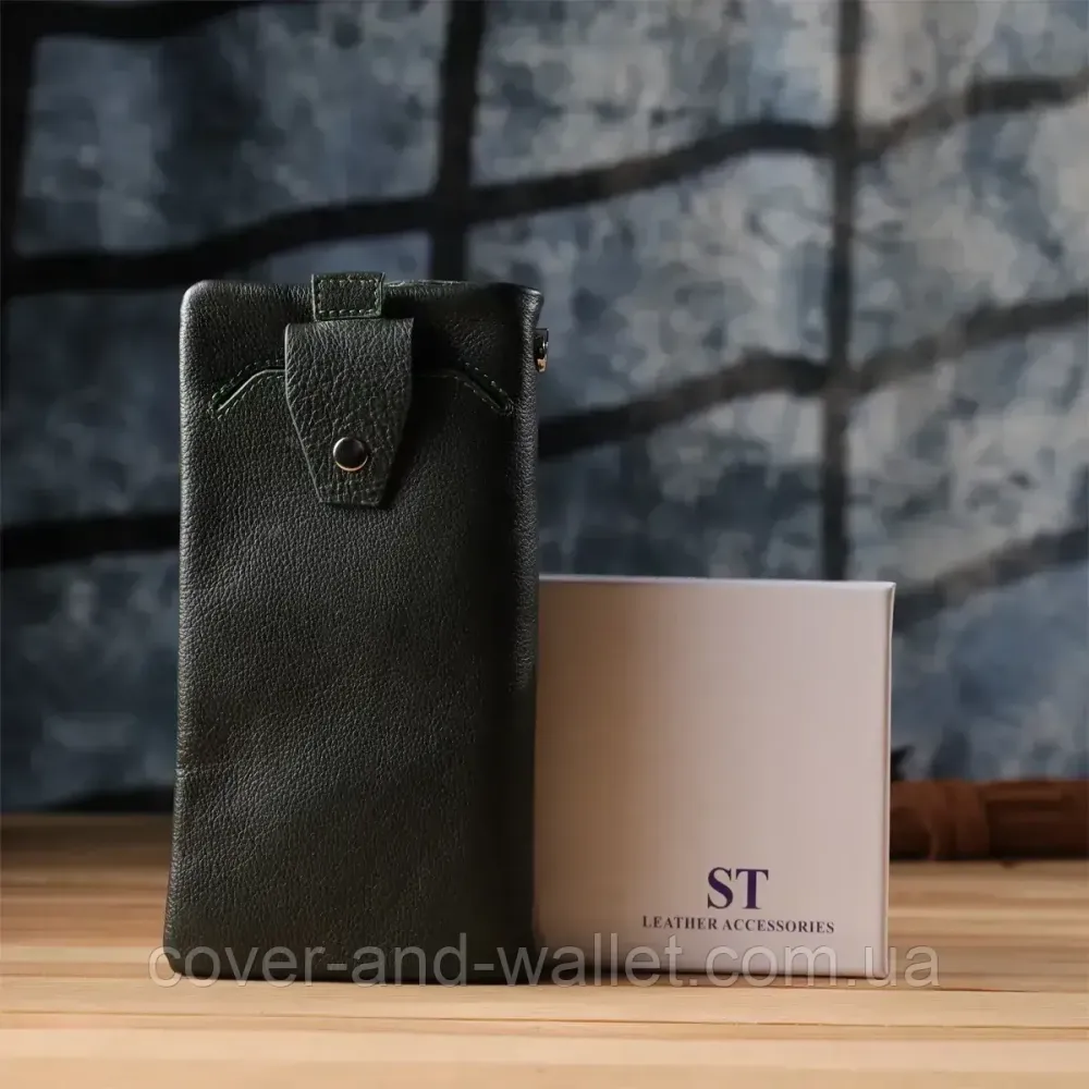 Зелений шкіряний гаманець на блискавці з відділенням для телефону ST Leather Київ - фото 8