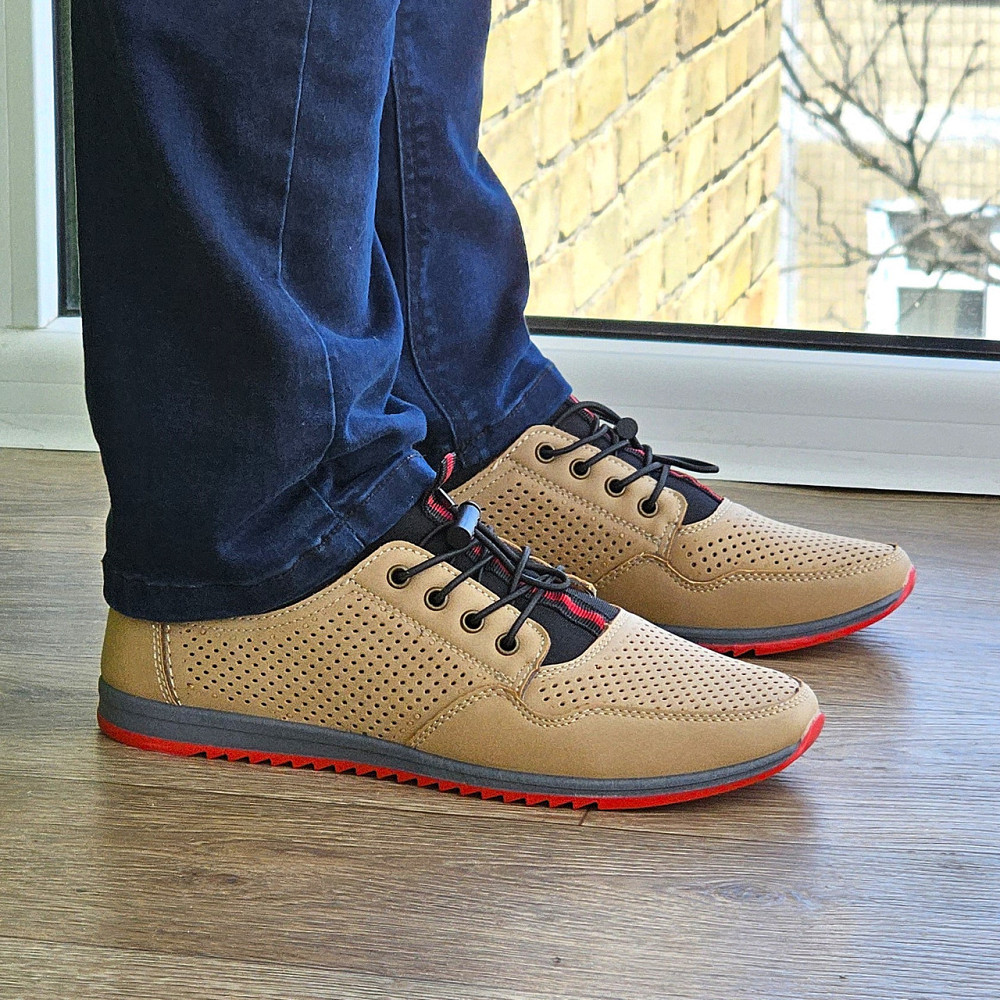 Чоловічі мокасини Літні Бежеві Кросівки Сіточка Коричневі Світлі (розміри: 40,41,42,43,44,45) - 218-3 Дніпро - фото 5