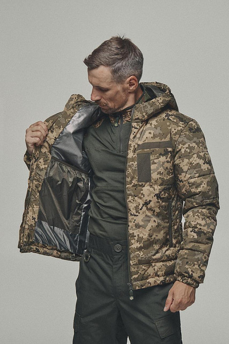 Військова зимова чоловіча піксельна куртка утеплювач TERMOLOFT куртка на Omni-Heat з капюшоном WAR Львів - фото 5
