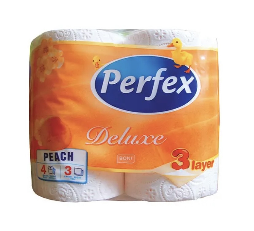 Трехслойная туалетная бумага Perfex Delux Персик, белый, 4 рулона Виноградов - изображение 1