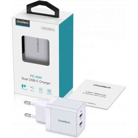 Зарядний пристрій 2хUSB-C 40W PD QC3.0 Q5006 білий Choetech (Q5006-EU-WH) Киев