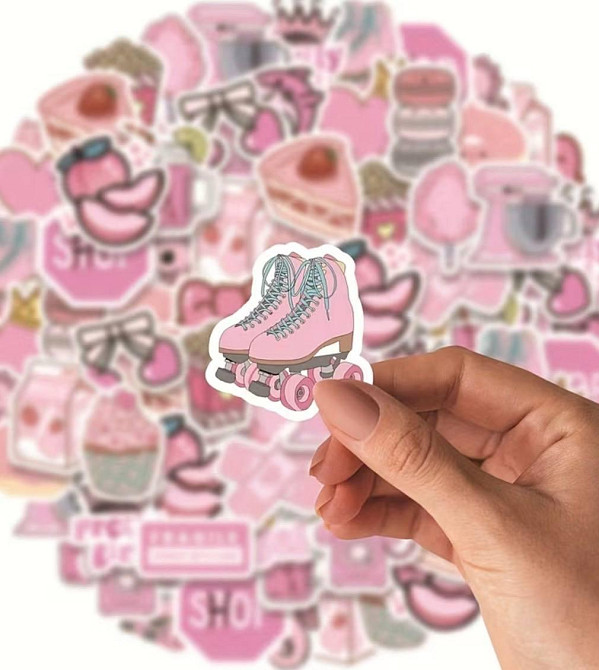 Набор розовых виниловых наклеек 23 шт, cute pink stickers для телефона, ноутбука, планшета и ежедневника Киев - изображение 2