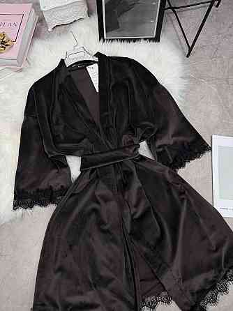 Женский домашний халат на запах велюр с кружевом Шоколад, Oversize 42/46 Одесса