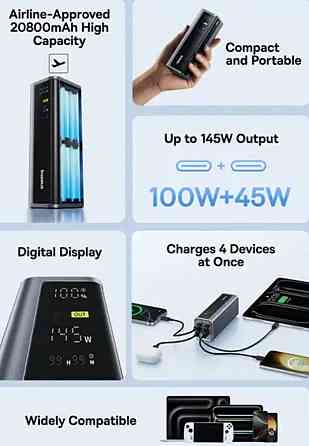 Павербанк Baseus 20800 mAh, PD 145W — для ноутбука, Київ