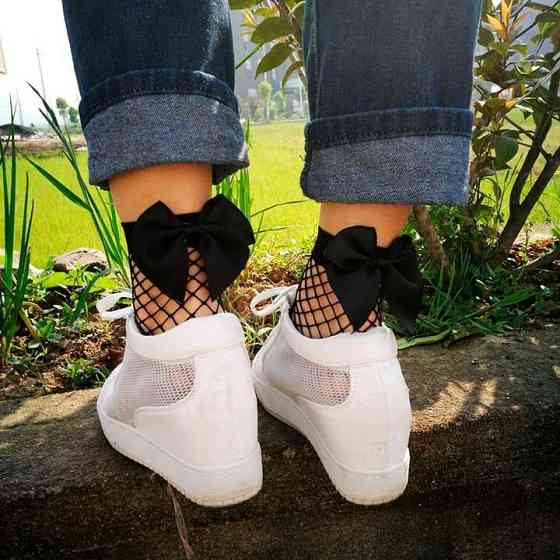 Шкарпетки сітка з бантиком - Чорний - 1/2/3/4 (XS/S/M/L) - Еротична білизна Вінниця