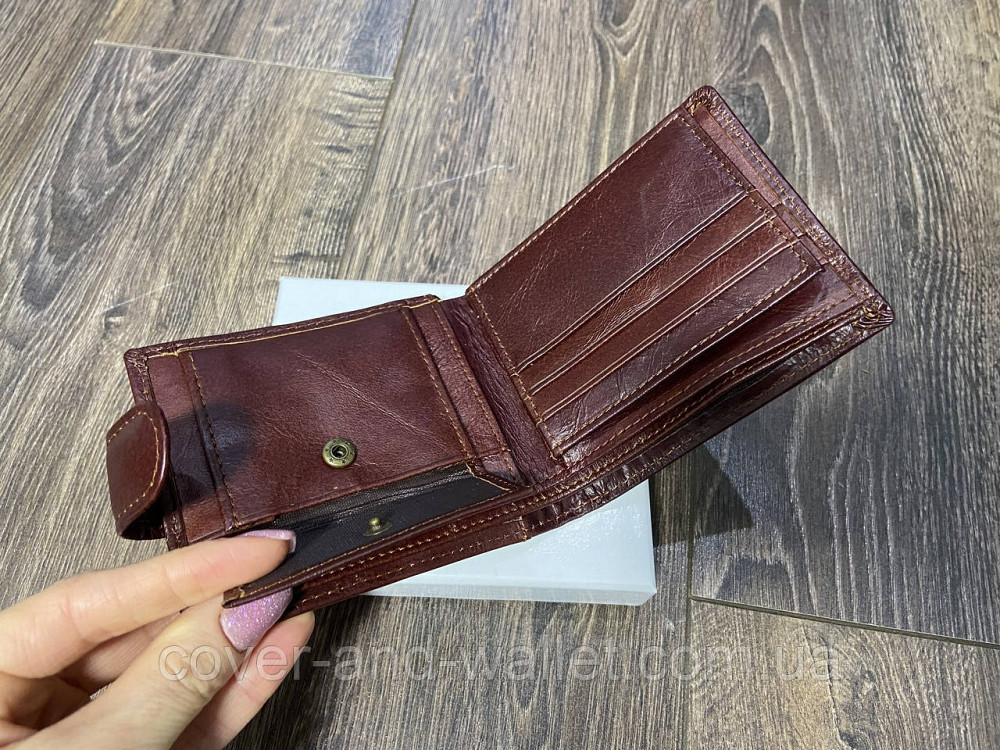 Классический мужской кожаный портмоне двойного сложения коричневого цвета Horton Киев - изображение 4