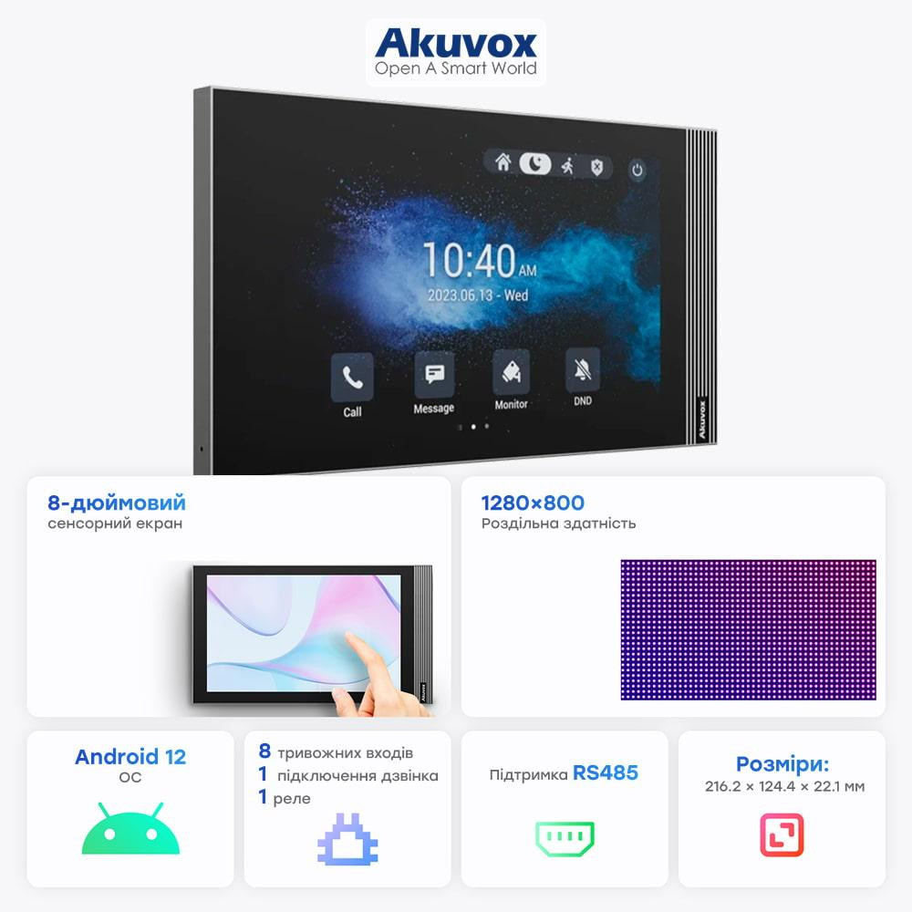 Відеодомофон 8” WiFi Akuvox S563W Black SIP Android з Bluetooth (00-00002332) Киев - изображение 6