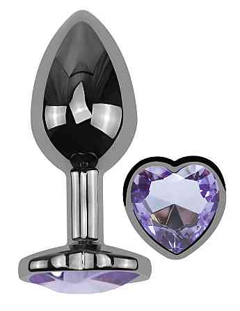 Анальная пробка с кристаллом EGZO - Dark Silver Heart Plug Amethyst size S Sex Aura Киев