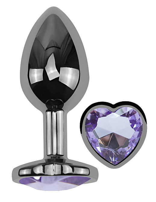 Анальна пробка з кристалом EGZO - Dark Silver Heart Plug Amethyst size S Sex Aura Київ - фото 2