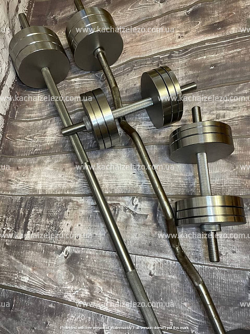 Комплект 106 кг Штанга + W-образный гриф + Гантели наборные Гантели, гири, штанги и диски металлические блины Киев - изображение 2