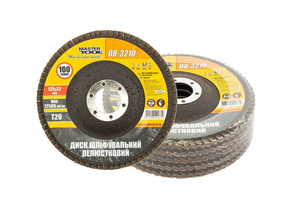 Диск шліфувальний пелюстковий конусний MASTERTOOL Т29 зерно 100 125×22 мм 5 шт 08-3210PC Коломия - фото 3