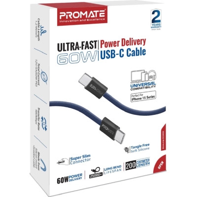 Дата кабель USB-C to USB-C ecoline-cc200.navy Promate (ecoline-cc200.navy) Винница - изображение 2