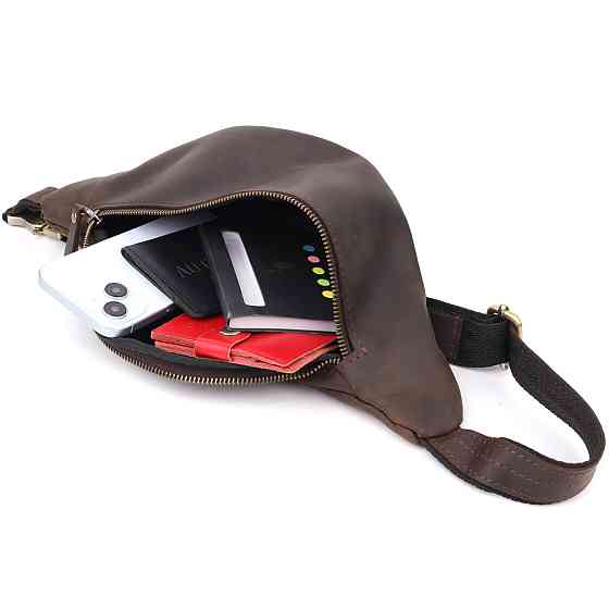 Добротная сумка бананка для мужчин из винтажной натуральной кожи Shvigel 23139 Коричневый Киев