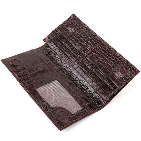 Практичний чоловічий вертикальний гаманець із натуральної шкіри з тисненням під крокодила CANPELLINI 21907 Коричневий Київ