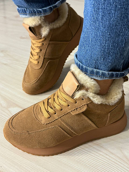 Кросівки жіночі Hengji U-2 натуральна замша утеплені хутром коричневі, 39, 24,5 см Київ - фото 1