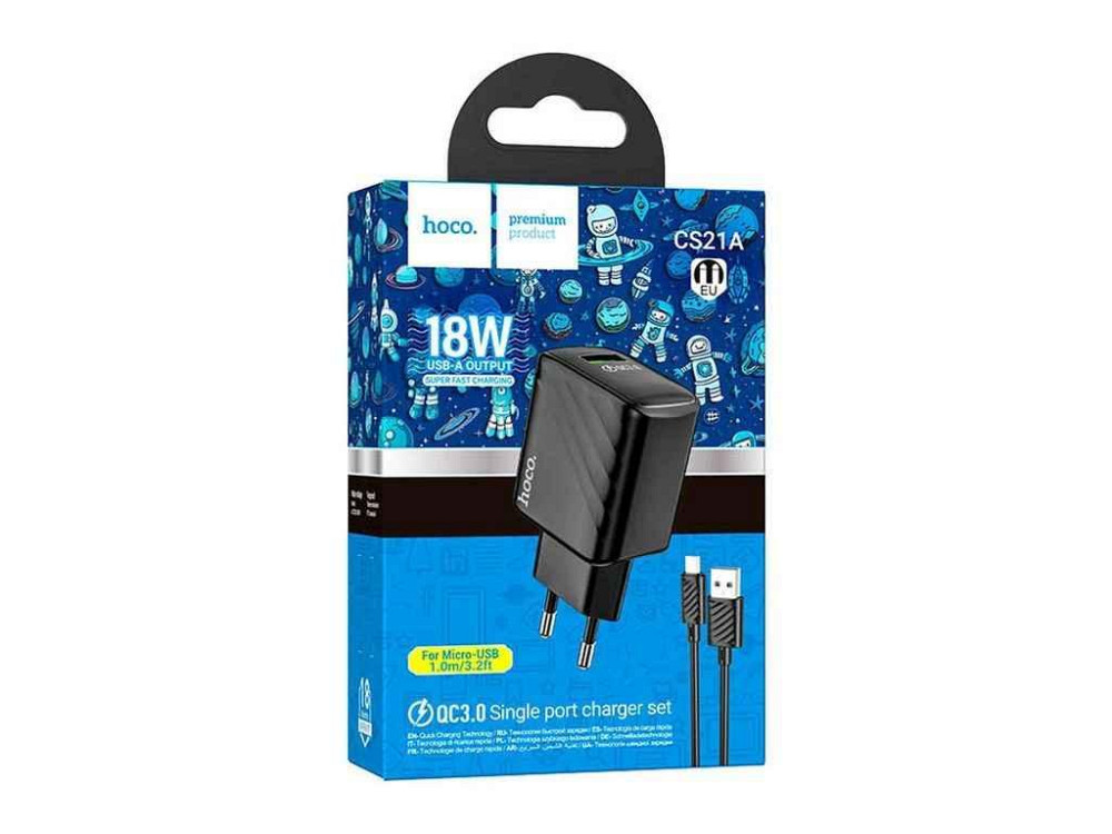 Сетевое зарядное устройство microUSB CS21A 3A/1USB/18W/QC3.0 черный 1м ТМ HOCO Киев - изображение 1