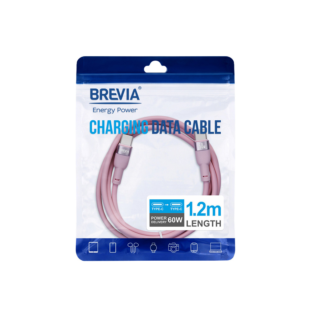 Кабель Brevia Type-C to Type-C 60W 1,2м, рожевий ZIP (52120PCCZ1) Львів - фото 4