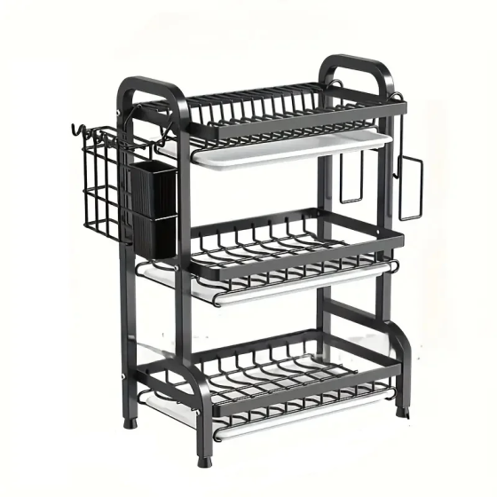 Сушарка для посуду Bowl Rack 3-рівнева 56×24×43 см, металева з пластиковим піддоном та тримачем Одеса