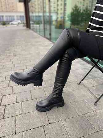 Edan Instruments Ботфорти зимові жіночі з натуральної шкіри чорні на низькому ходу високі, напо Коломия