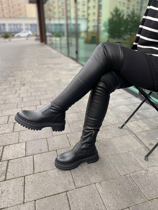 Edan Instruments Ботфорти зимові жіночі з натуральної шкіри чорні на низькому ходу високі, напо Коломыя - изображение 6