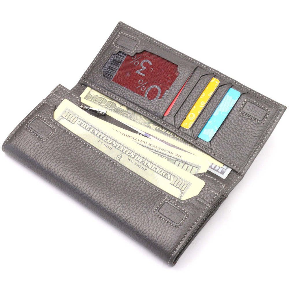 Вместительный женский кошелек из натуральной кожи KARYA 21020 Серый Киев - изображение 6