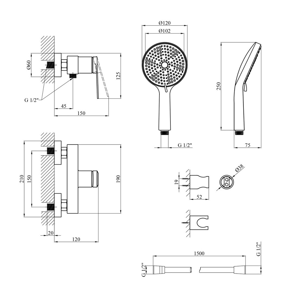 Смеситель для душа Kroner Element 211411-3801 с душевым гарнитуром, черный Киев - изображение 2