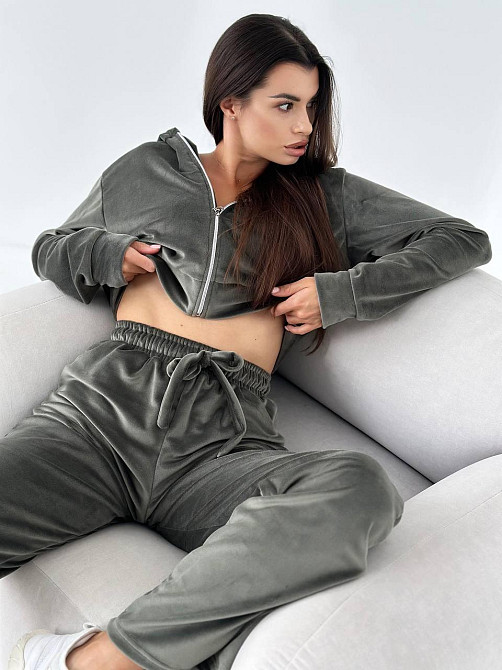 Жіночий велюровий костюм Хакі M-L Харків - фото 3