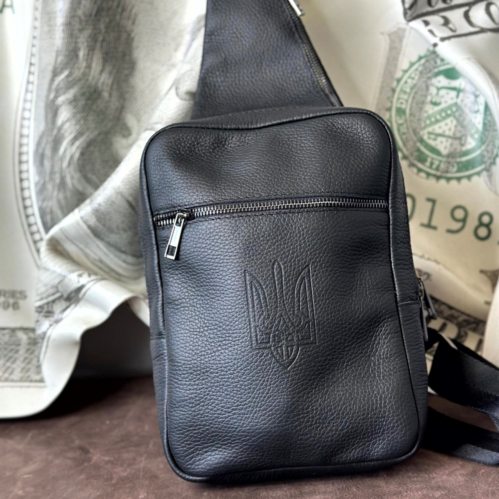 Сумка чорна Бостон Герб через плече чоловіча з тисненням, месенджер сумка з широким ремінцем 25.5х18х5 смMasterSem Київ - фото 2