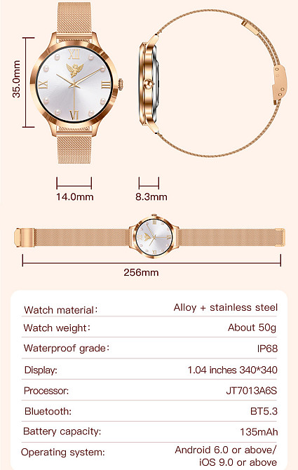 Розумний наручний смарт-годинник Smart Vip Lady Butterfly Gold (Золотистий) Київ - фото 20