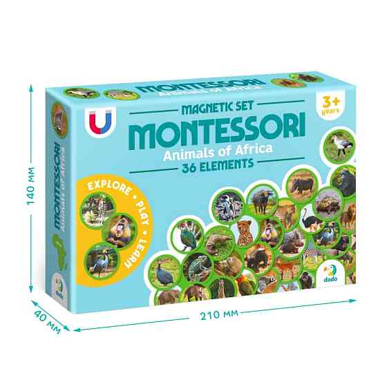 Дитячий магнітний набір Монтесорі "Тварини на континентах: Африка" 200284, 36 елементів Вінниця