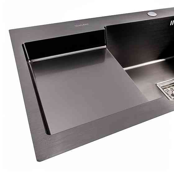 VALESO Кухонна мийка нержавійка CM 78*50C R VALESO Handmade PVD чорна з поглибленою полицею (3, Киев