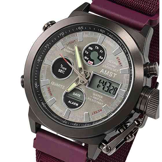 Годинник чоловічий водостійкий тактичні AMST Mountain Bordo (2 ремінці) Київ