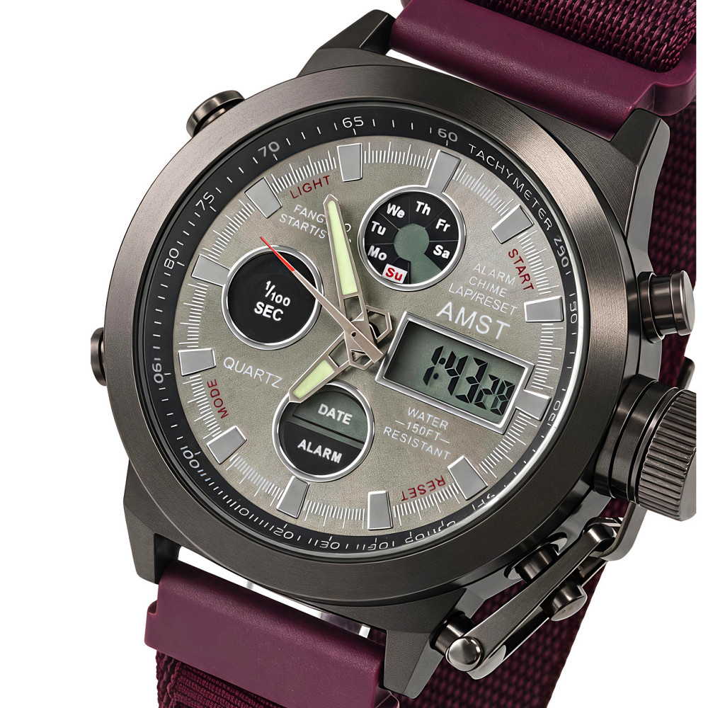 Годинник чоловічий водостійкий тактичні AMST Mountain Bordo (2 ремінці) Київ - фото 2