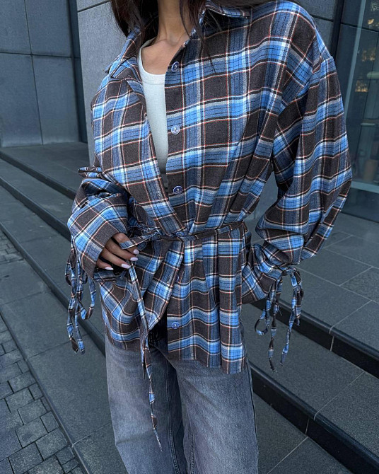 Жіноча базова сорочка кімоно оверсайз в клітинку турецька фланель Одеса - фото 6