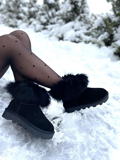 Hengji Угги жіночі HENGJI чорні натуральна замша з теплим хутром висота 12 см (5868) Коломия - фото 5