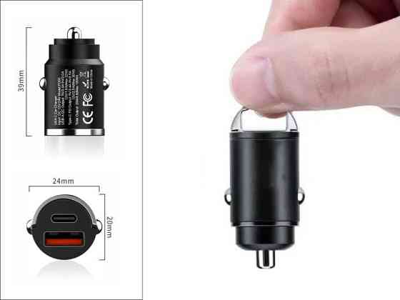 Компактний автомобільний зарядний пристрій/штекер в прикурювач USB-A/TYPE-C QC 3.0 100W 12/24V Харків