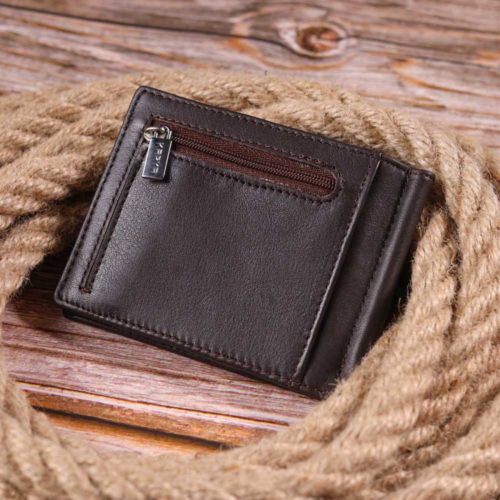 Надійний чоловічий затиск із натуральної шкіри KARYA 21417 Коричневий Київ - фото 10