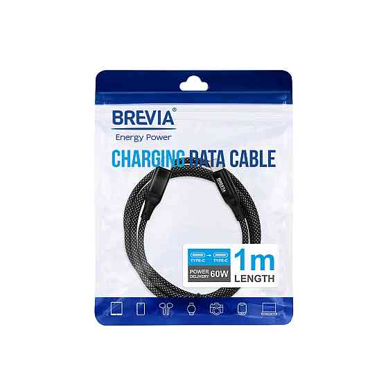 Кабель Brevia Type-C to Type-C 60W 1м, чорний ZIP (56100BCCZ1) Львів