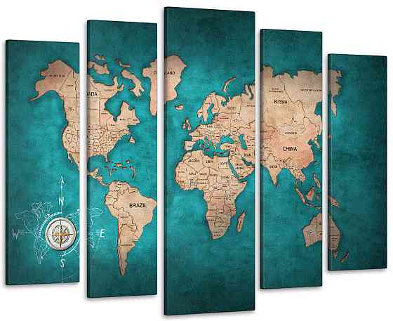 Модульна картина у вітальню / спальню Карта світу Шкіра бірюзова Art-468_5 ( 80х118см ) Київ