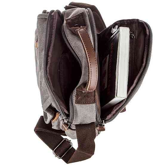 Универсальная текстильная мужская сумка на два отделения Vintage 20198 Серая Киев