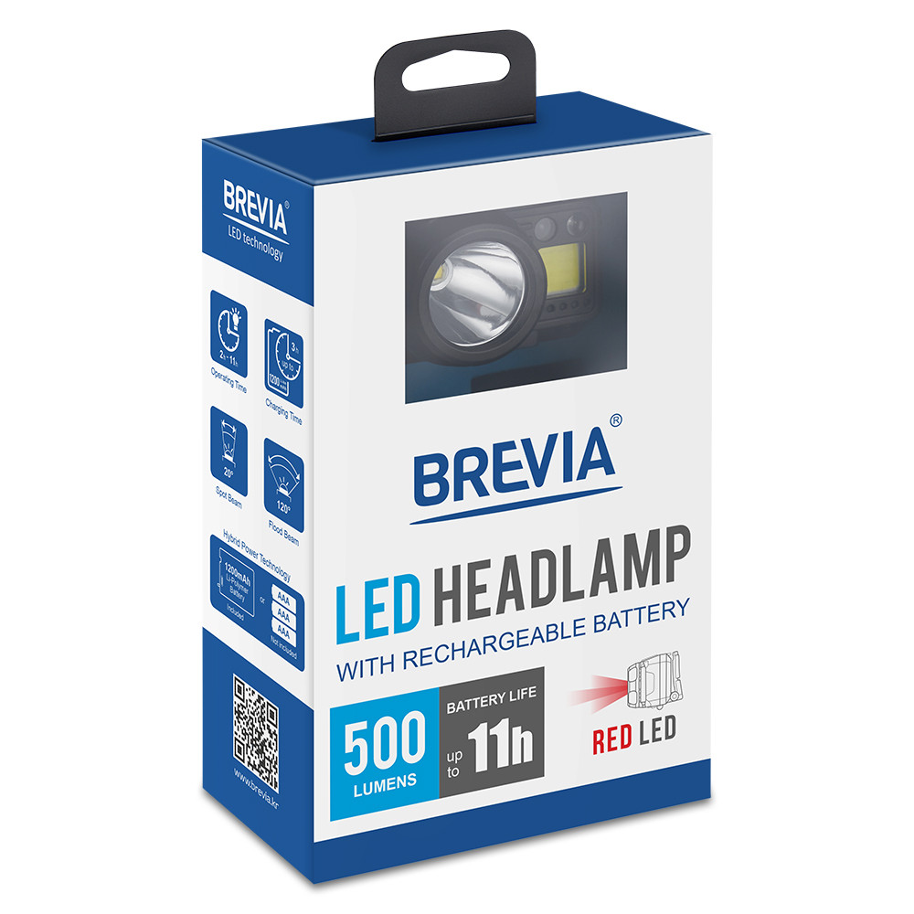 Ліхтар налобний Brevia 500Lm, 3W CREE XPG+COB, 1200mAh/3xAAA, з сенсором білий/червоний Львів - фото 11
