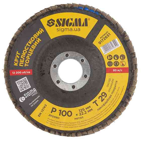 Круг лепестковый торцевой Т29 (конический) Ø125мм P100 SIGMA (9172651) Киев