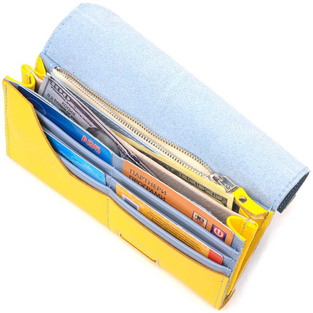 Вместительный женский кожаный кошелек комби двух цветов Сердце GRANDE PELLE 16740 Желто-голубой Киев - изображение 7