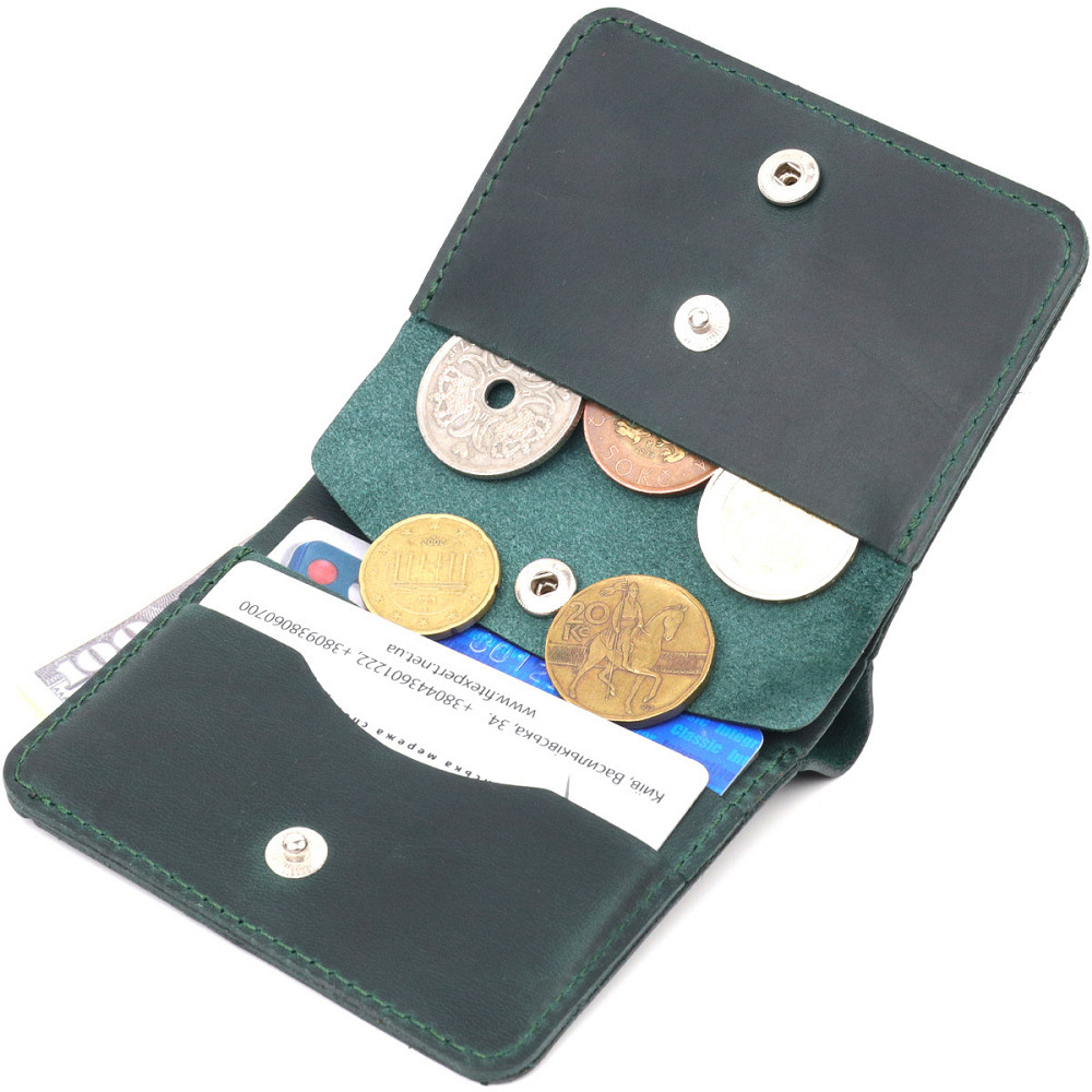 Невелике вінтажне шкіряне портмоне Shvigel 16603 Зелений Київ - фото 5