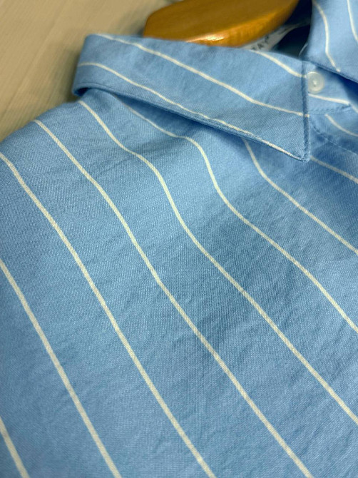 Сорочка жіноча Mix Ray 4447 укорочена з кишенею у тонку смужку блакитна, блакитний, M Київ - фото 16