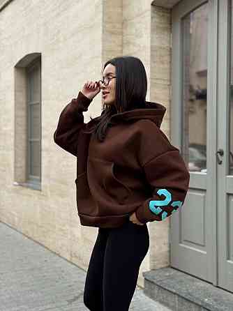 Жіноча стильна комфортна тепла худі турецька трьохнитка на флісі. Шоколад, 46/48 Одеса